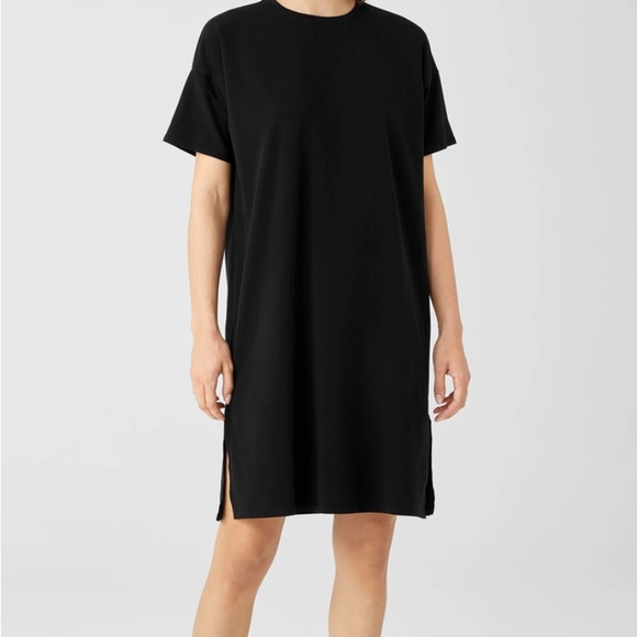 Eileen Fisher Cotton Blend T- Shirt Dress Oversized Fit Short Sleeve Navy L - Picture 10 of 11